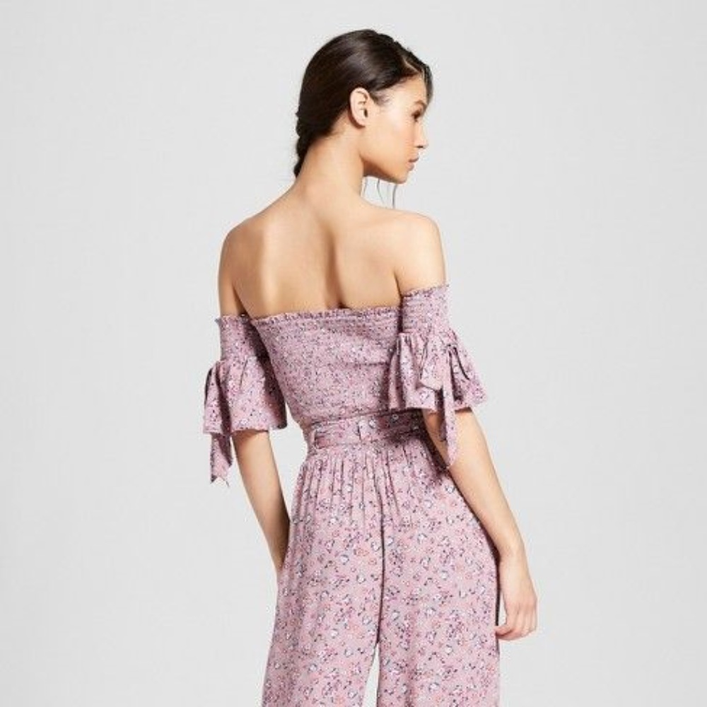 NEW Floral Off-the-Shoulder Smocked Crop Top XL - Picture 6 of 7